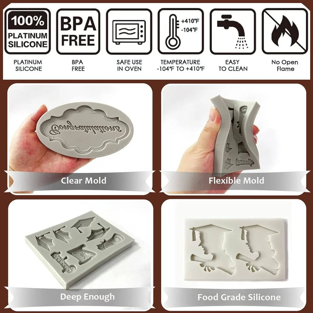 3pc Graduation Silicone Molds Congratulations Cap Diploma Fondant Resin Decor